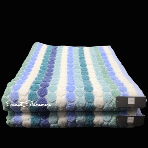 2pc Soho Living Bath Towel Set Colorful Striped Dot Towels New - Picture 1 of 3